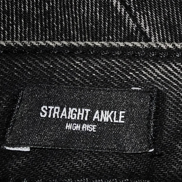 High Waisted Black Ripped Straight Ankle Jeans - Picture 2 of 9